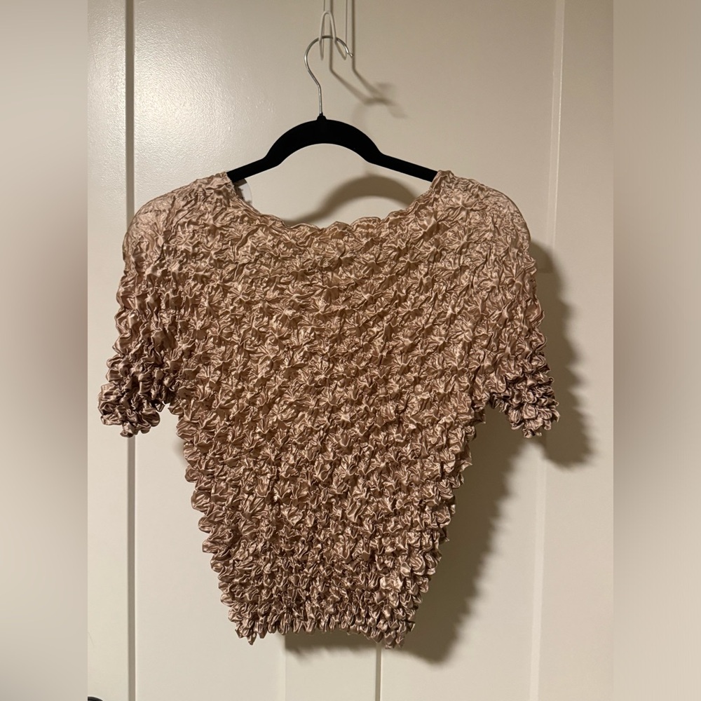Vintage Y2K Popcorn  Short Sleeve one size beige top